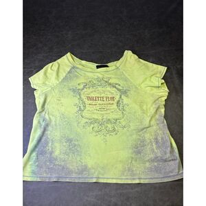 Venezia Womens 22/24 Green Graphic Tee Y2K Floral Rhinestone Plus Size Top